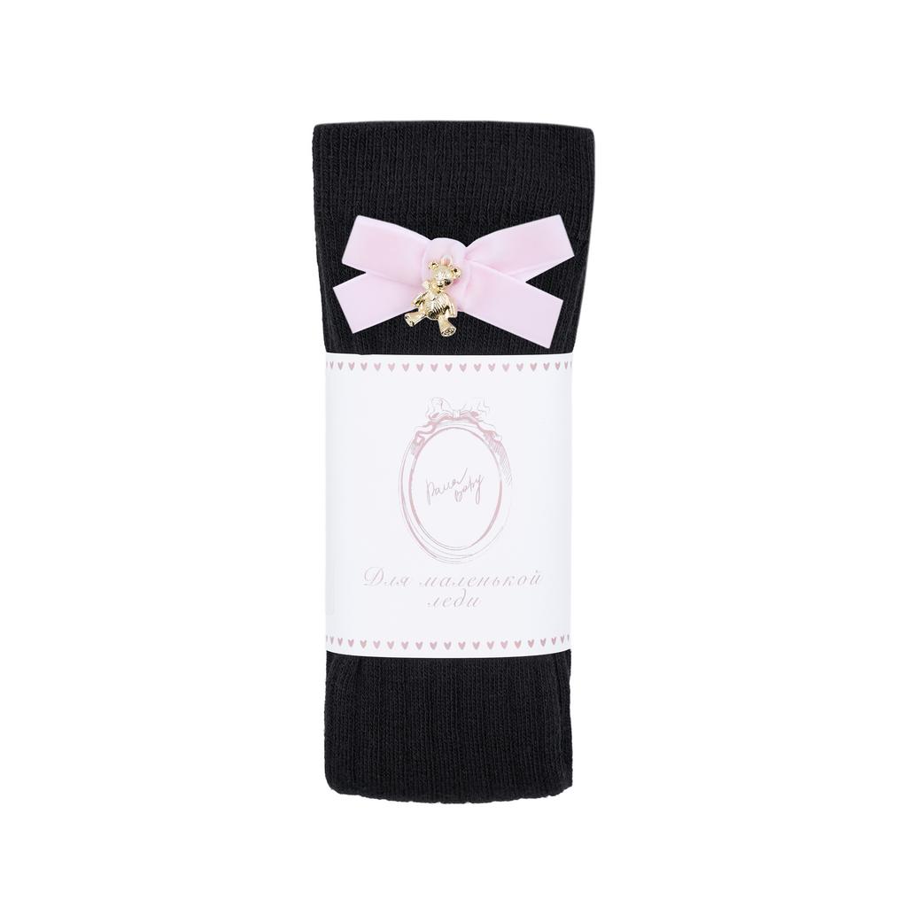 Гольфы RIB "Золотой мишка с бархатным бантиком XS" цвет: черные/нежно-розовый