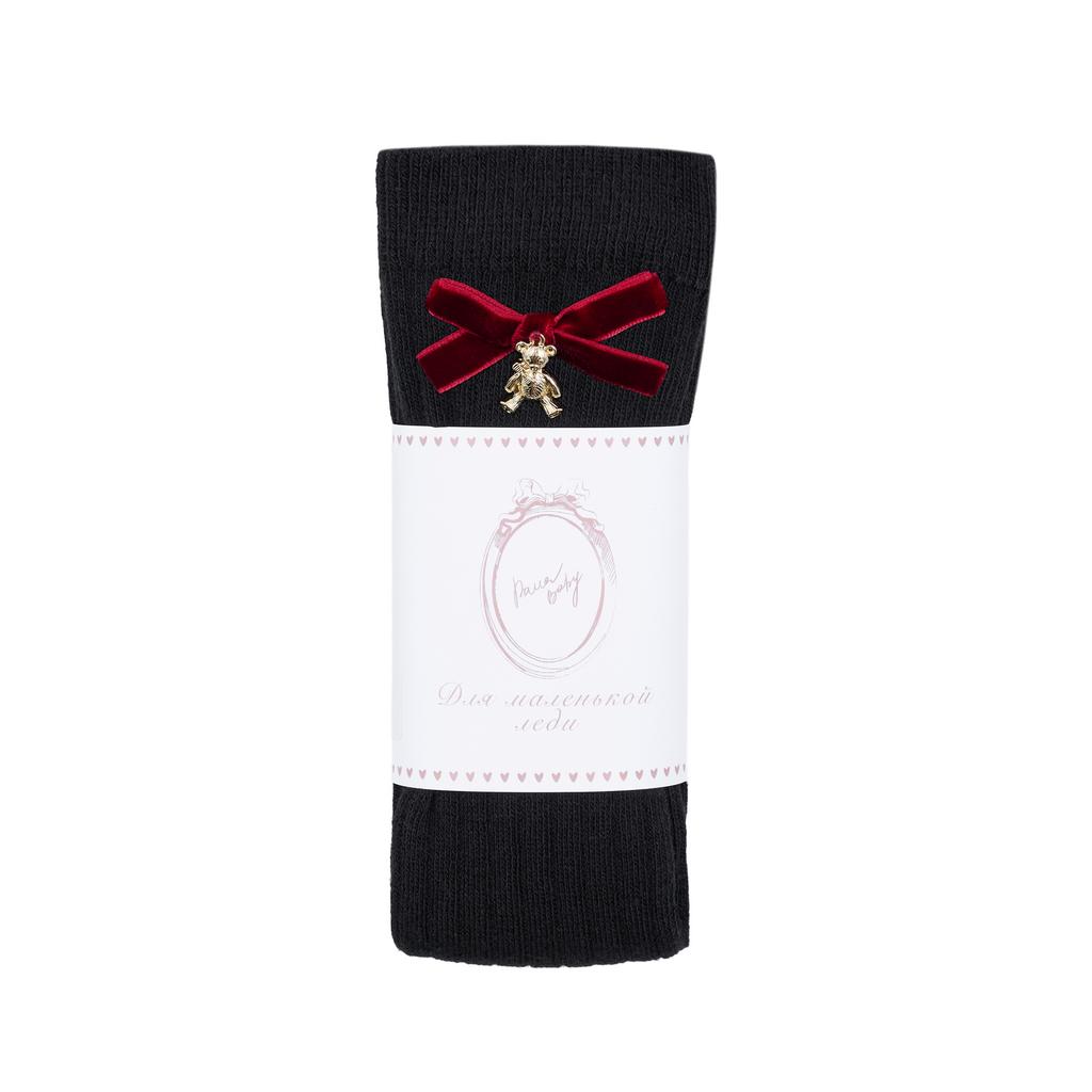 Гольфы RIB "Золотой мишка с бархатным бантиком XS" цвет: черные/бордовый