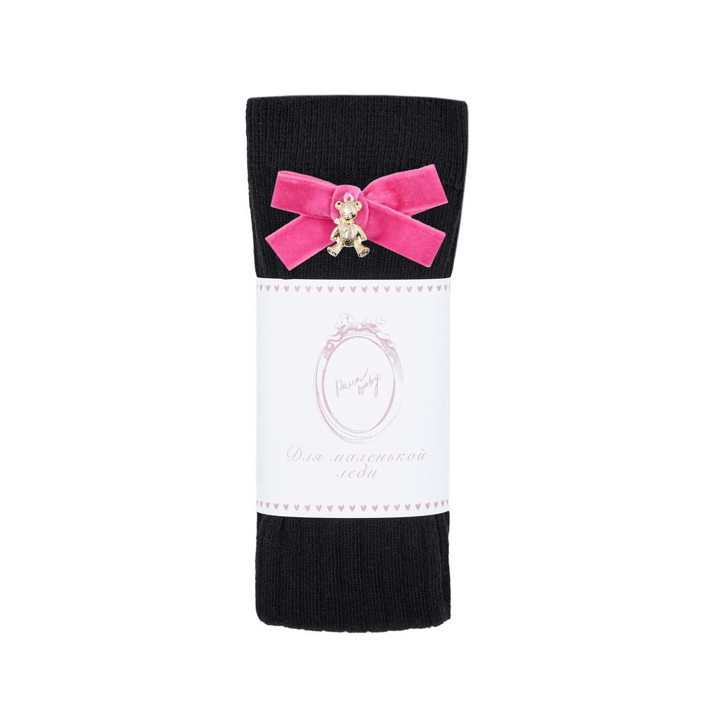 Гольфы RIB "Золотой мишка с бархатным бантиком XS" цвет: черные/малиновый