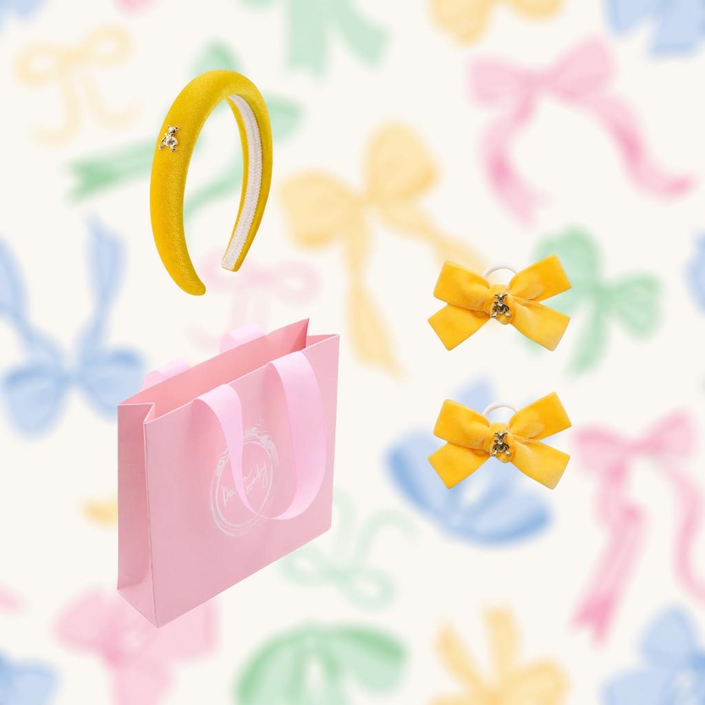 Бархатный ободок "Золотой мишка" + 2 резинки  "Золотой мишка" mini цвет: желтый