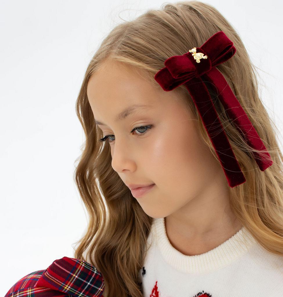 Бант  бархатный на заколке "Bonny mini" цвет: бордовый