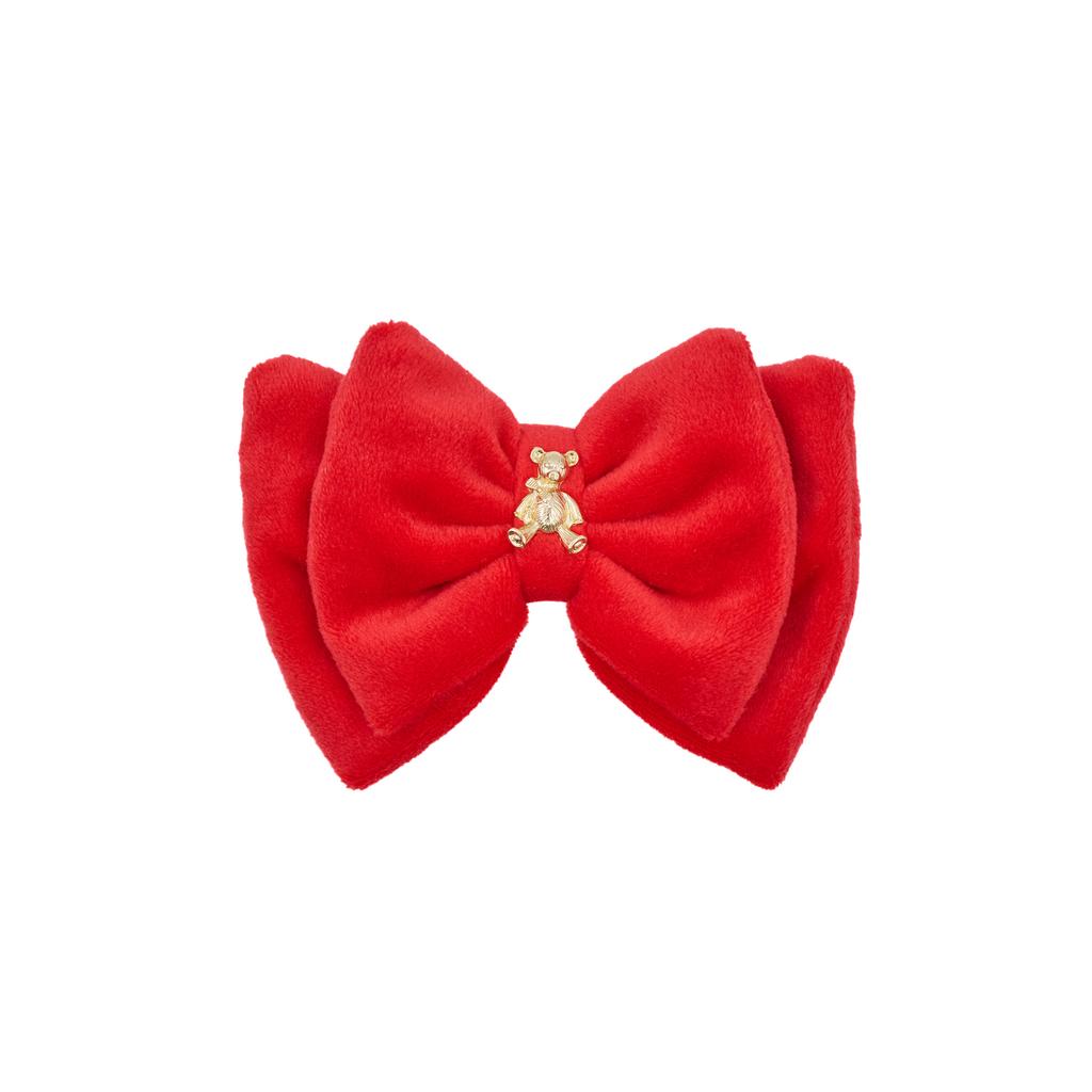 Велюровый бант с мишкой Olivia цвет: красный