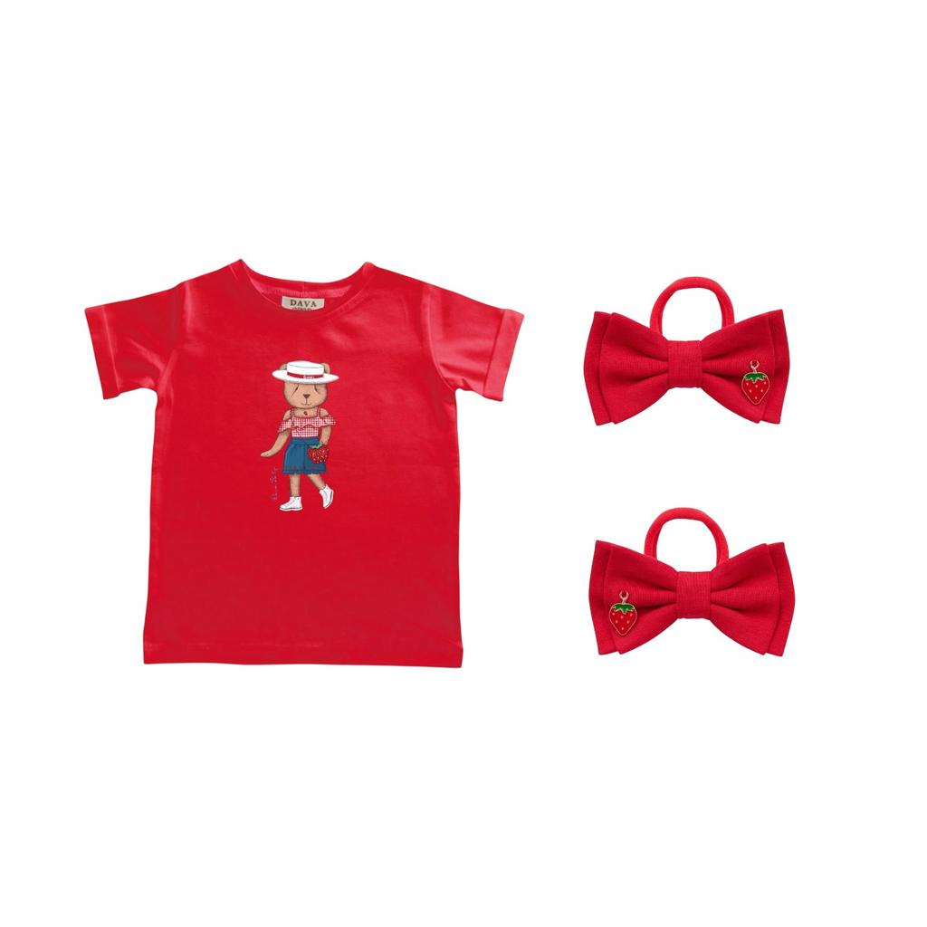 Комплект для девочки "STRAWBERRY SALE"  (футболка + 2 резинки)