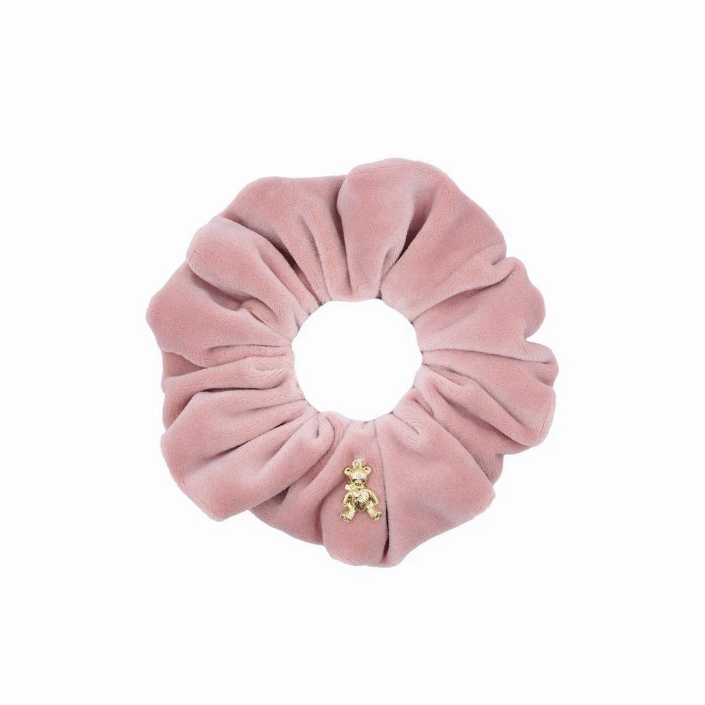 Скранч-резинка велюровая "Золотой мишка" цвет: розовая пудра