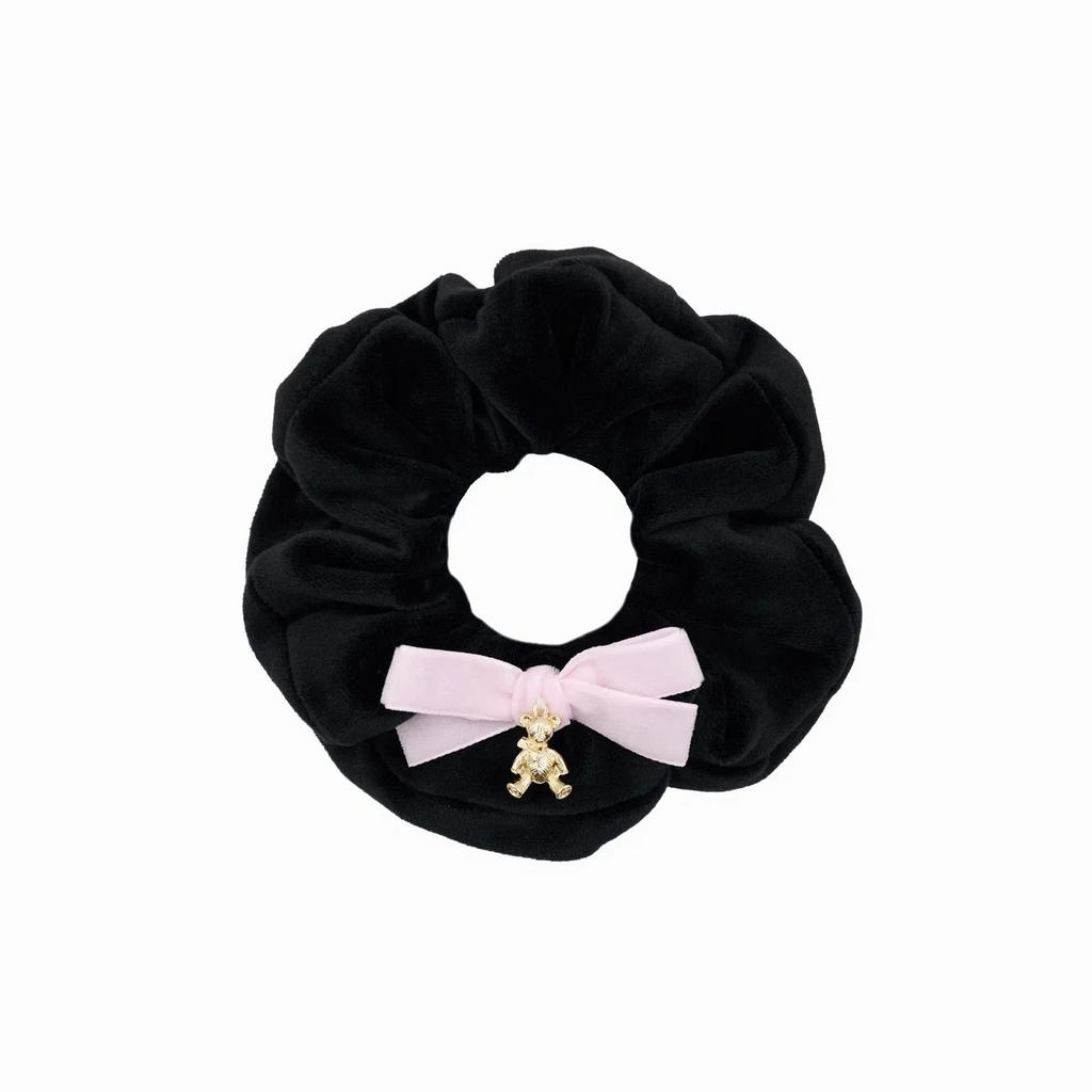 Скранч-резинка велюровая «Bow bear»с бантиком цвет:  черный/нежно-розовый
