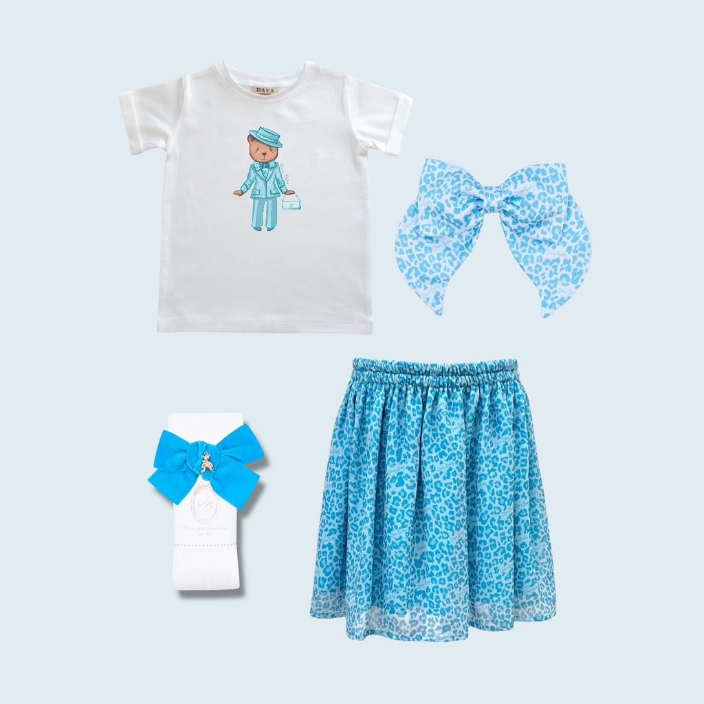 Комплект для девочки number 45 (юбка+футболка+гольфы+бант на заколке)