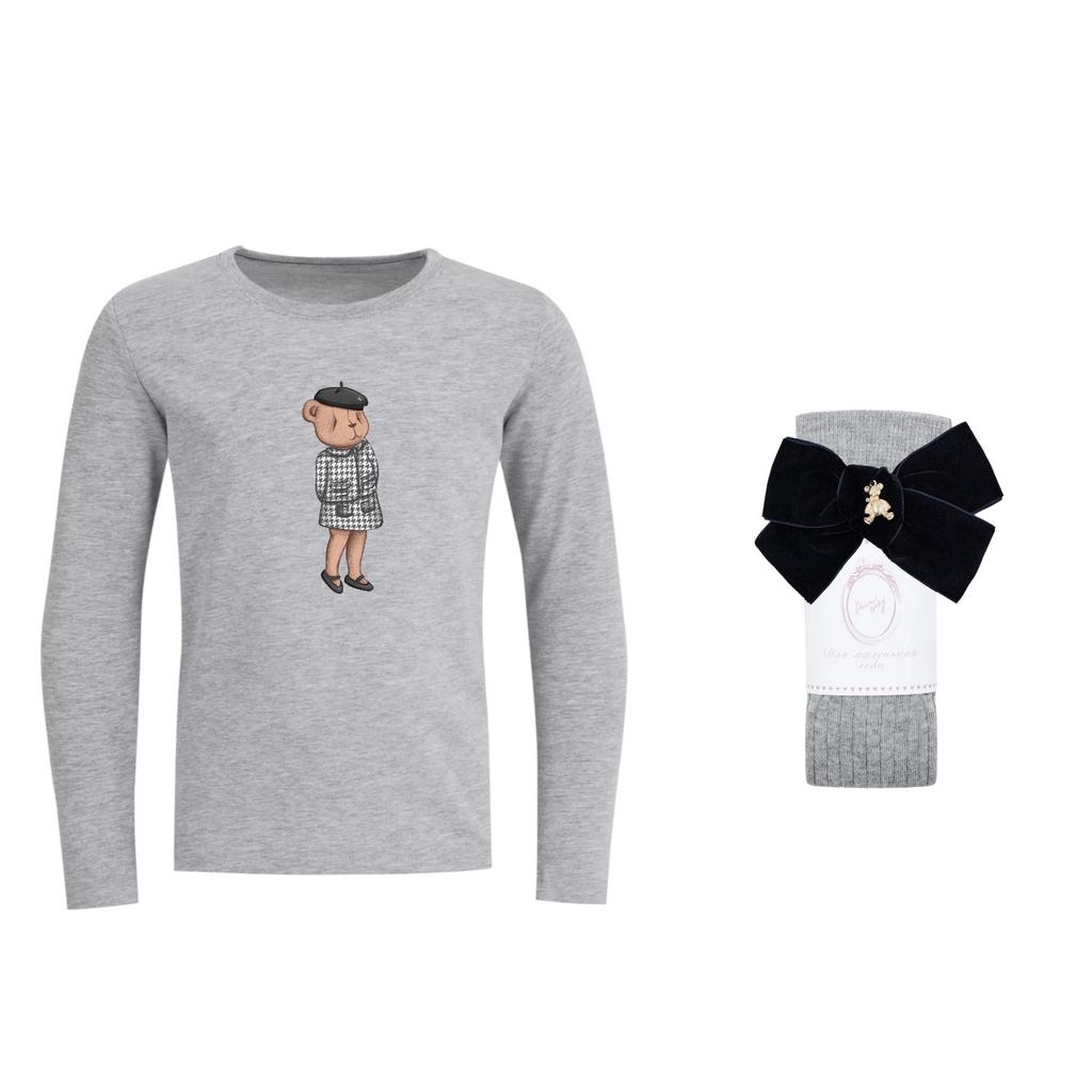 Лонгслив Scotland Black серый + гольфы “Золотой мишка» серые/черный