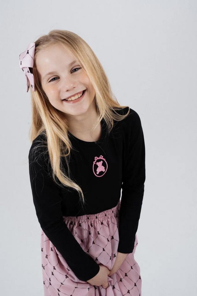 Лонгслив с вышивкой Dava Bear Vintage , цвет: черный/розовая вышивка