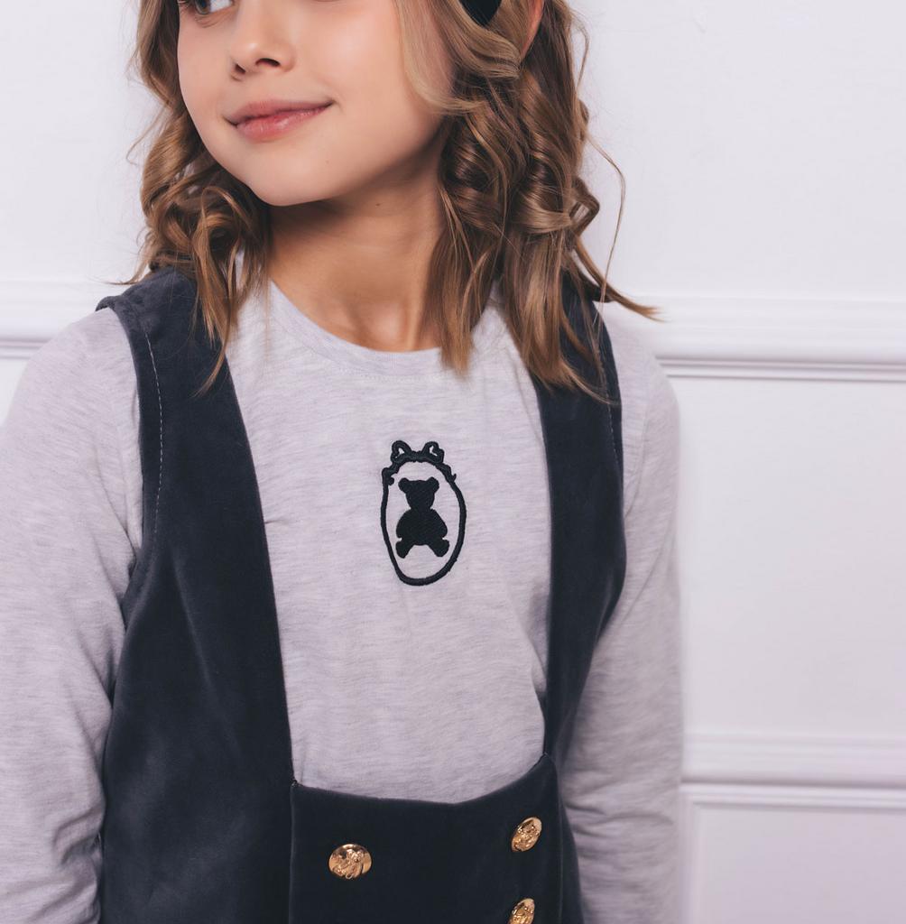 Лонгслив с вышивкой Dava Bear Vintage , цвет: серый/черная вышивка