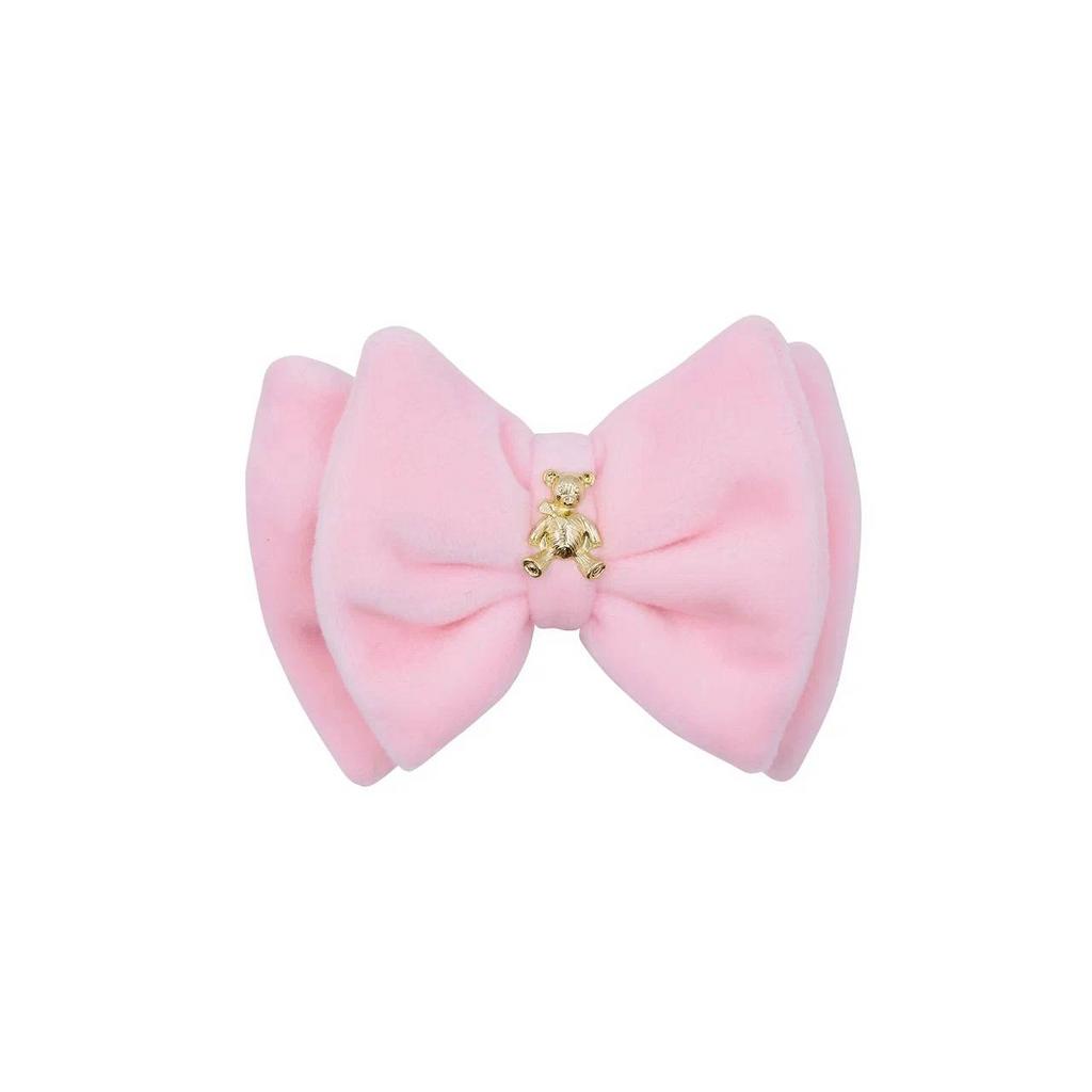 Велюровый бант на заколке Velvet Gold Bear , цвет: розовый