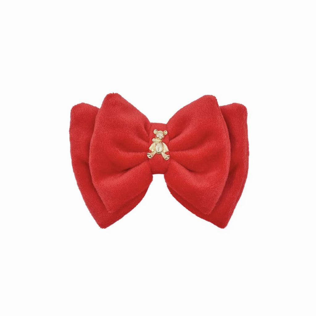 Велюровый бант на заколке Velvet Gold Bear , цвет: красный
