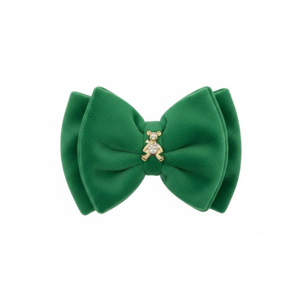 Велюровый бант на заколке Velvet Gold Bear , цвет: травяной зеленый