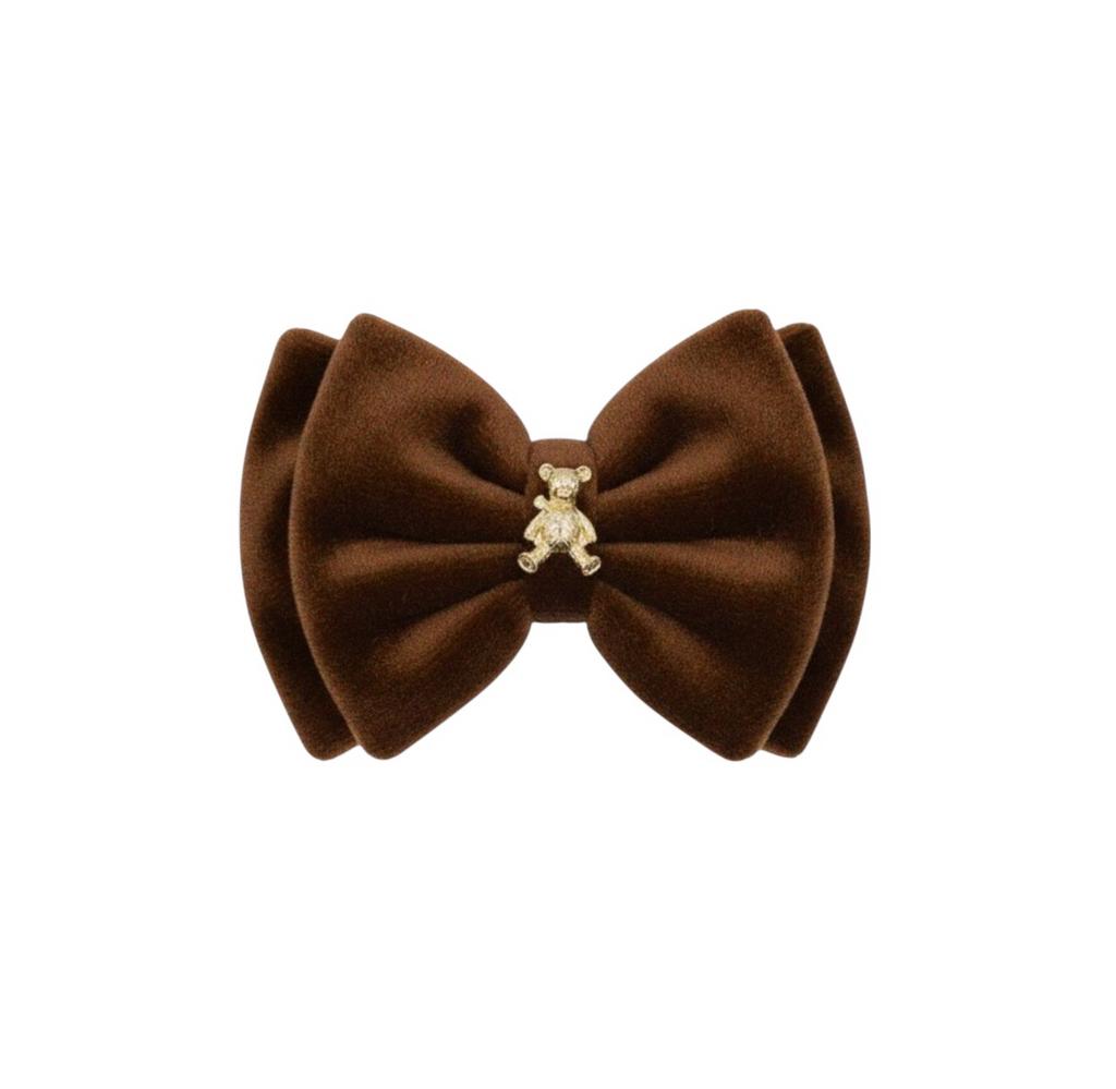 Велюровый бант на заколке Velvet Gold Bear , цвет: коричневый