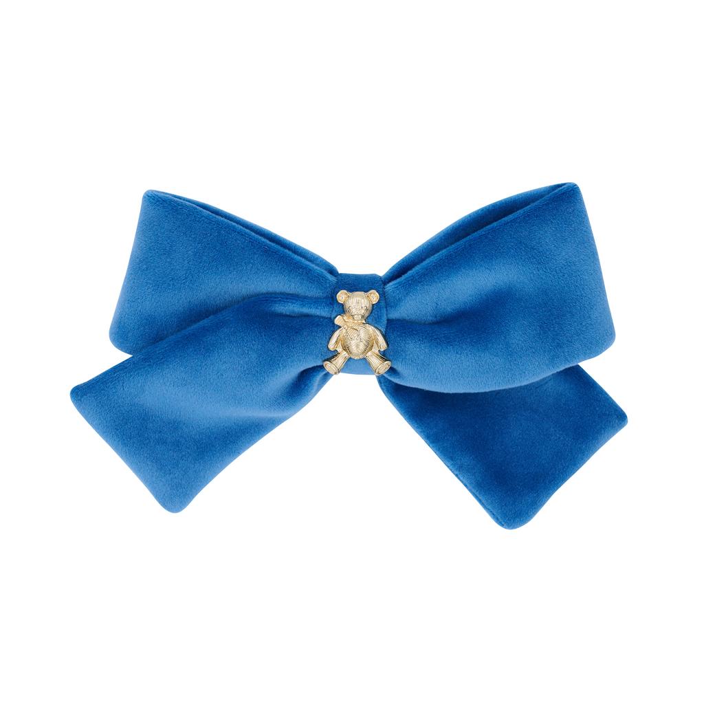 Велюровый бант на заколке Velvet Gold Bear Big Size , цвет: лазурный