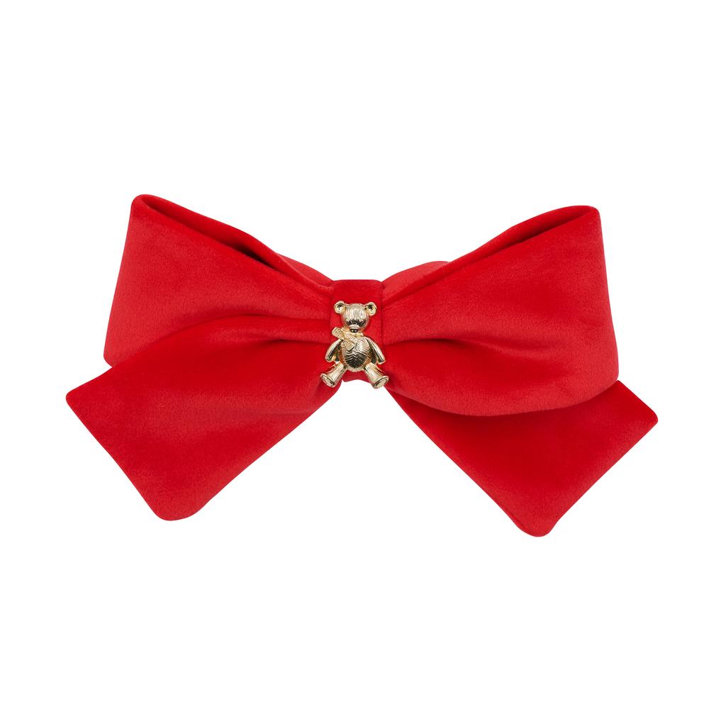 Велюровый бант на заколке Velvet Gold Bear Big Size , цвет: красный