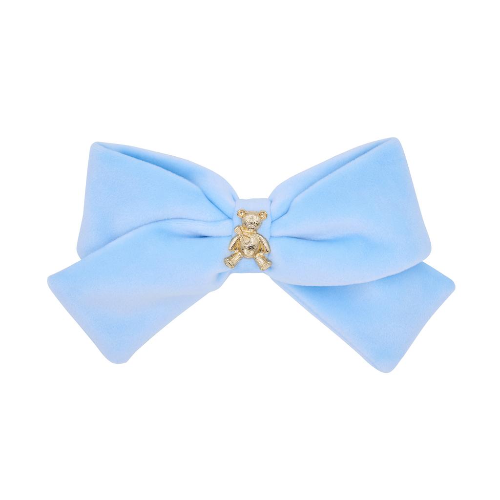 Велюровый бант на заколке Velvet Gold Bear Big Size , цвет: голубой