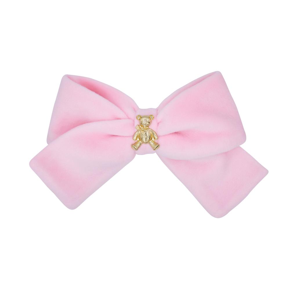 Велюровый бант на заколке Velvet Gold Bear Big Size , цвет: розовый
