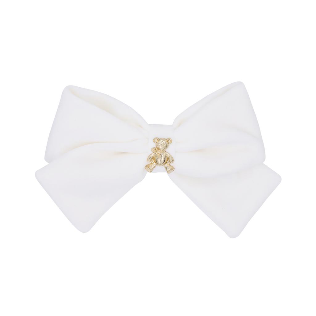 Велюровый бант на заколке Velvet Gold Bear Big Size , цвет: айвори