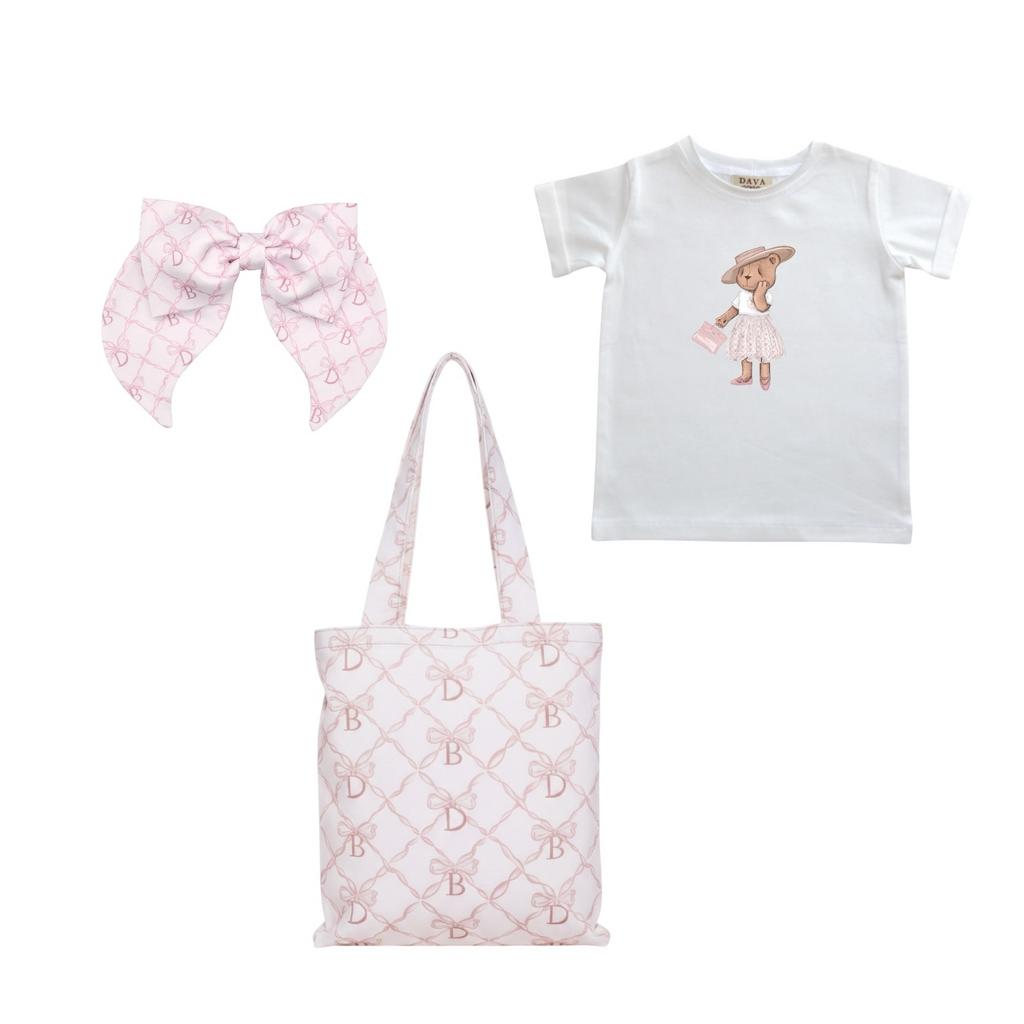 Комплект с шоппером Dava Color (футболка, шоппер, бант на заколке) цвет: розовый