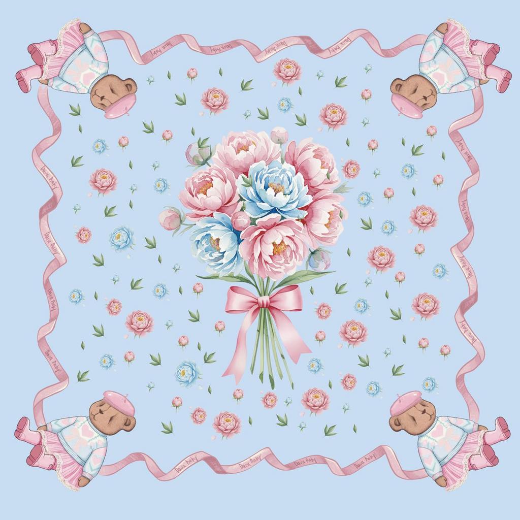 Шелковый платок Bear and Bloom цвет: голубой