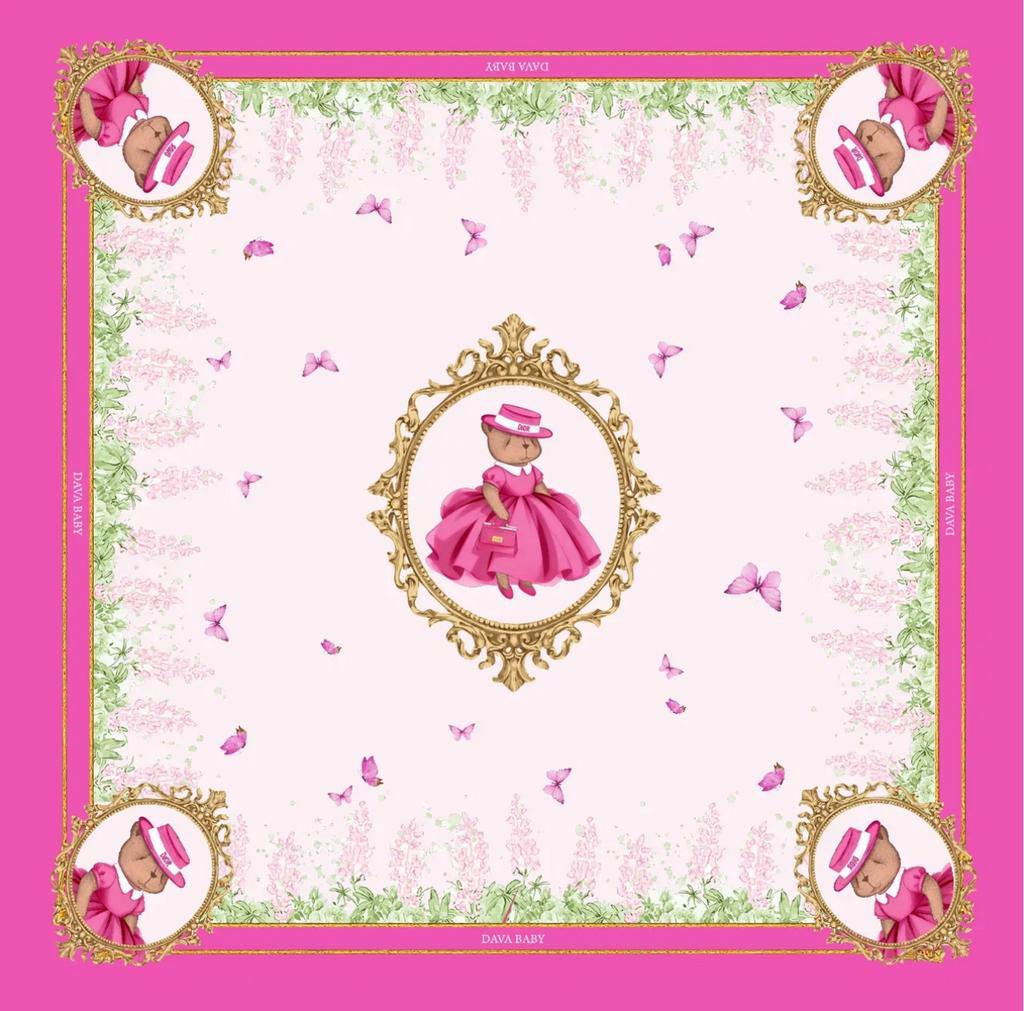 Шелковый платок Bear and Butterflies , цвет : ярко-розовый