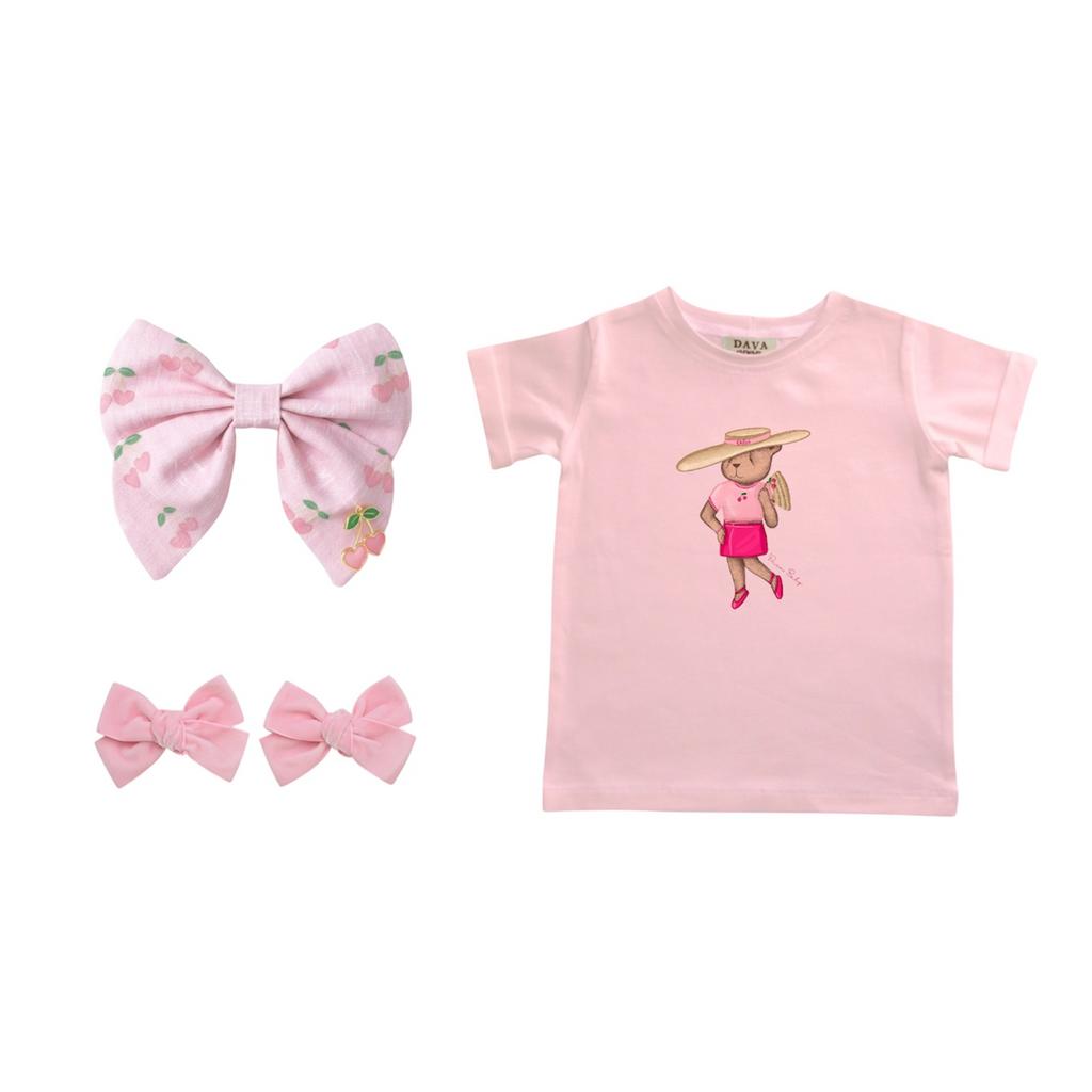Футболка Cherry+ бант на заколке Cherry + бархатные заколки BOW 2 шт