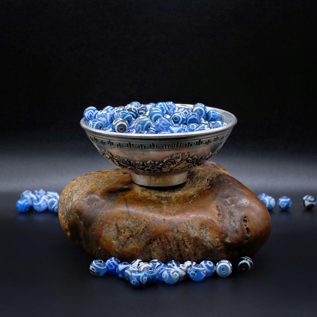 Набор бусин Дзи 10 мм, 250 шт, синие