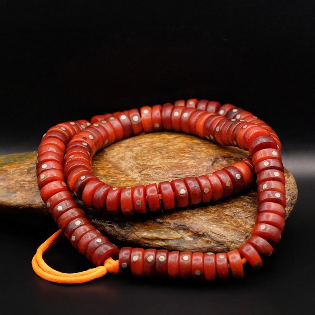 Тантрические четки из кости яка с инкрустацией