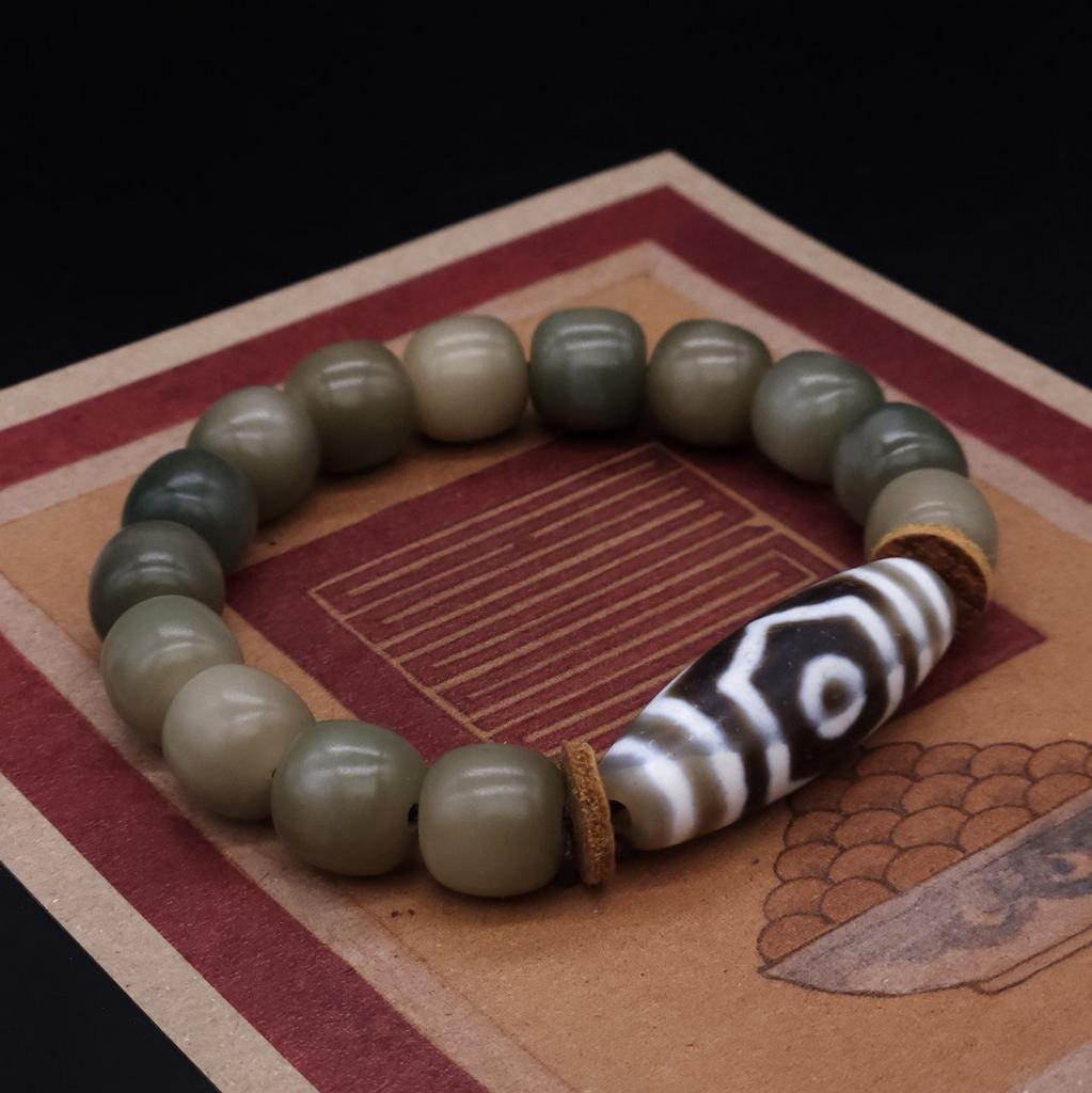 Браслет с бусиной дзи 3 глаза и Бодхи N°1