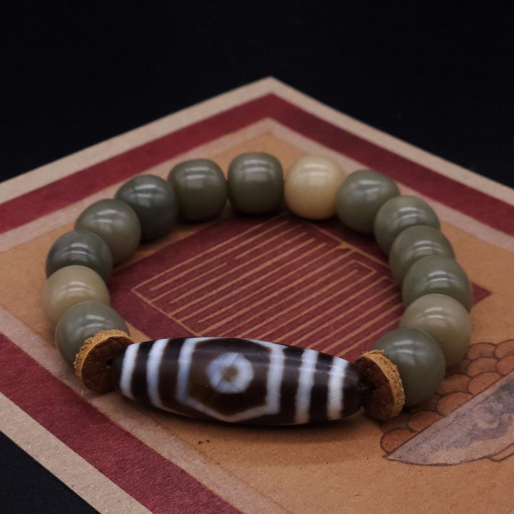 Браслет с бусиной дзи 3 глаза и Бодхи N°3