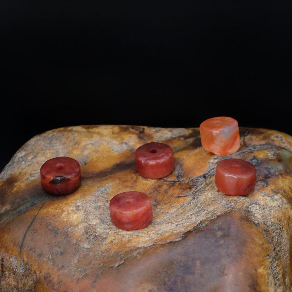 Бусина "Старый агат" шайба красная