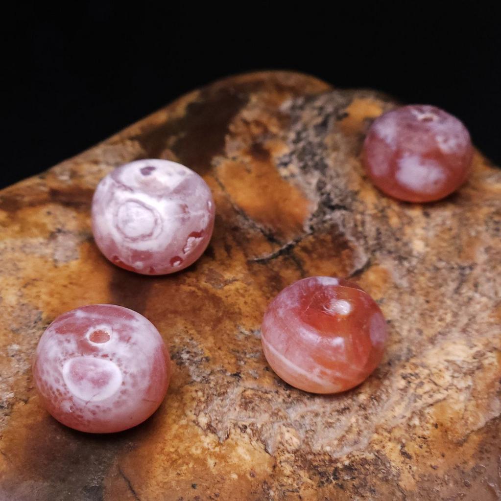 Бусина "Старый агат" шайба округлая с белым рисунком