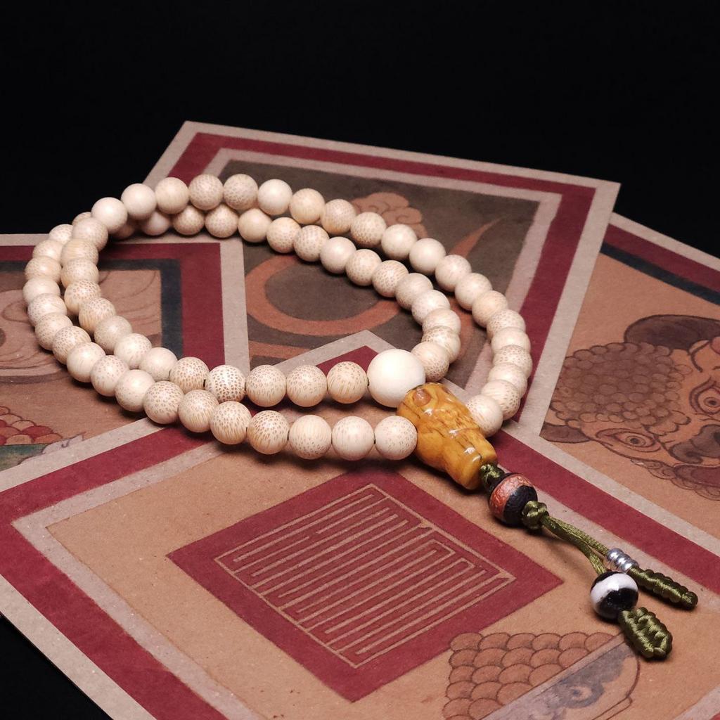 Чётки 66 бусин из корня бамбука с читипати