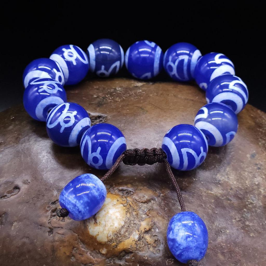 Браслет из крупных синих бусин дзи Кубера