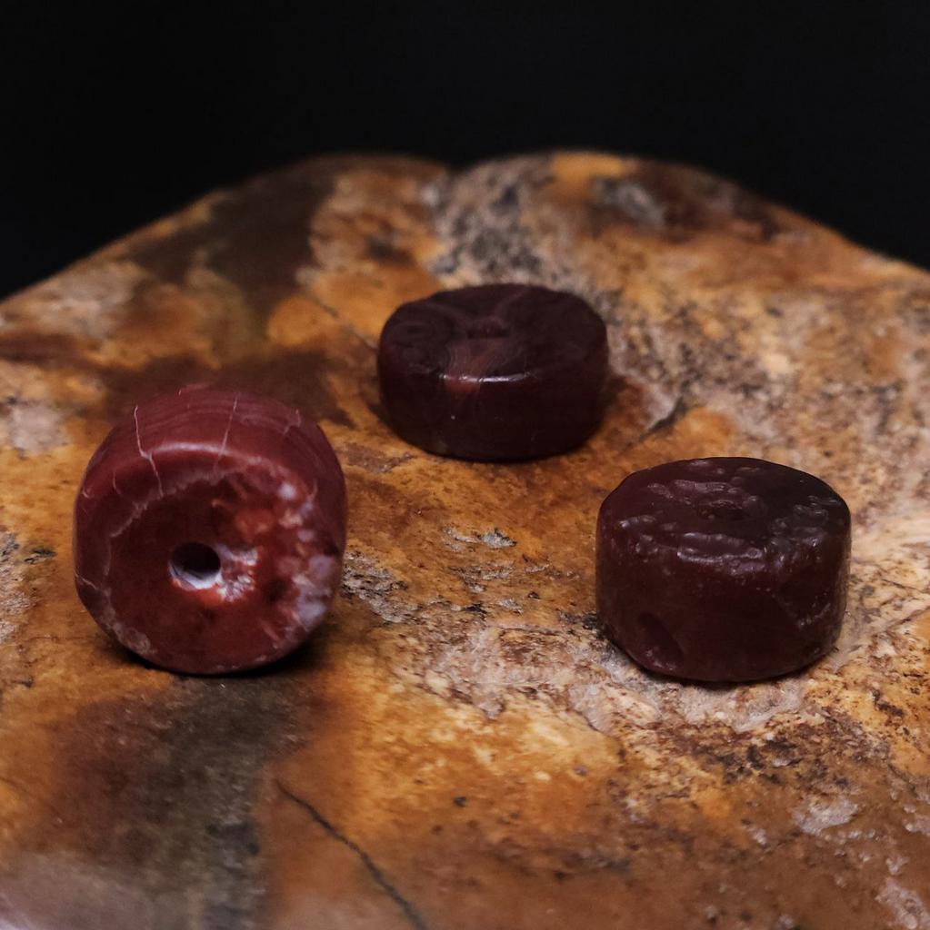 Бусина "Старый агат" шайба тёмно - красная