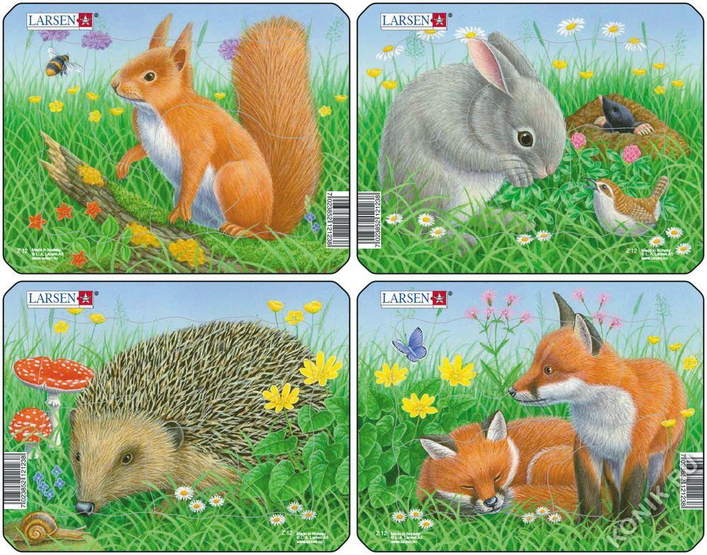 Пазл Кролик, белка, лиса, еж, в ассортименте, 5 эл.