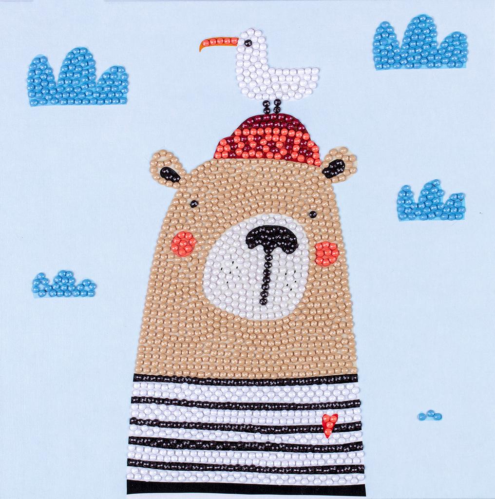 Кристальная (алмазная) мозаика  постер "Мишка в тельняшке" 20 х 20 см