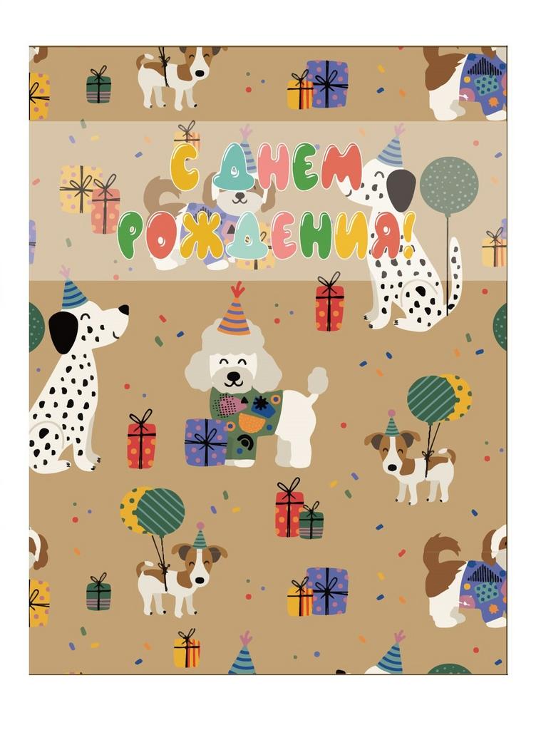 Пакет подарочный "С Днем рождения! Собачки в колпачках"