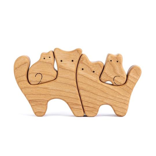Семейка кошек с двумя котятами. Пазл. Деревянные игрушки