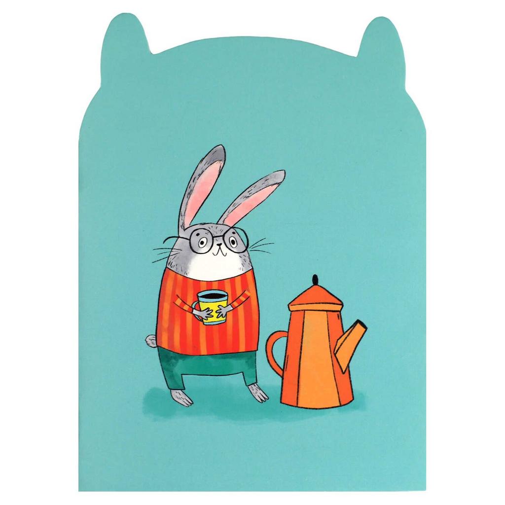 Блокнот 120*170мм 32л скоба "Зайка-кофеман" лин., фигурн.вырубка, мат.лам.