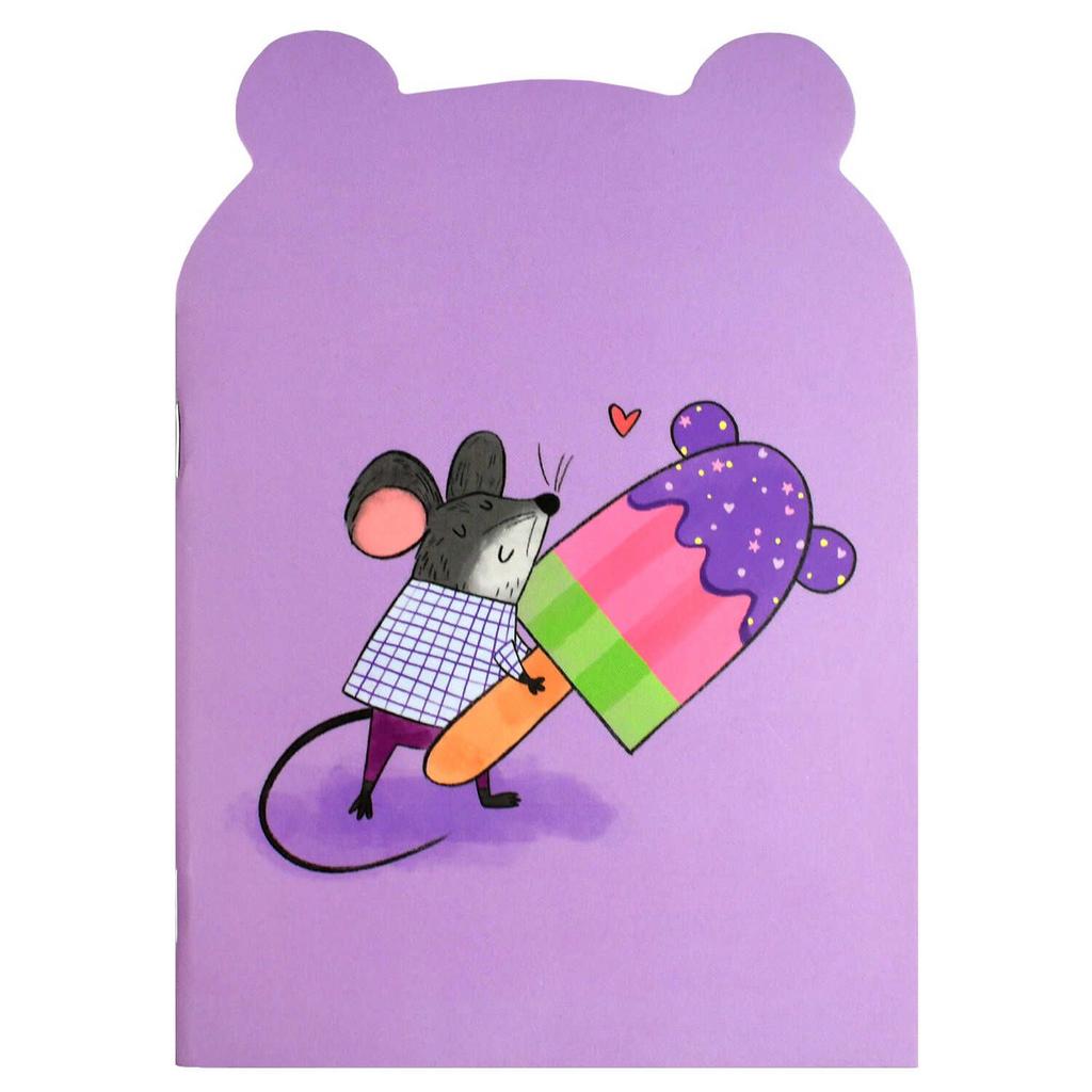 Блокнот 120*170мм 32л скоба "Мышка с мороженым" лин., фигурн.вырубка, мат.лам.