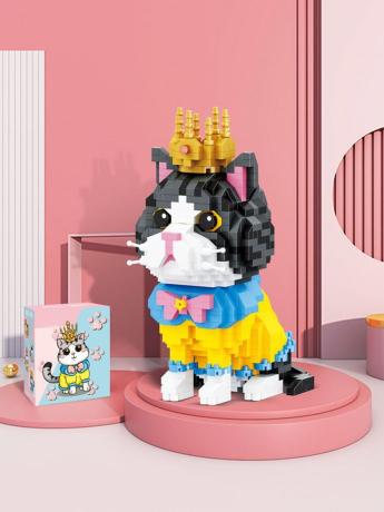 КОНСТРУКТОР КОШЕЧКА В КОРОНЕ, МИНИ БЛОКИ, 875 ДЕТ., КОРОБКА