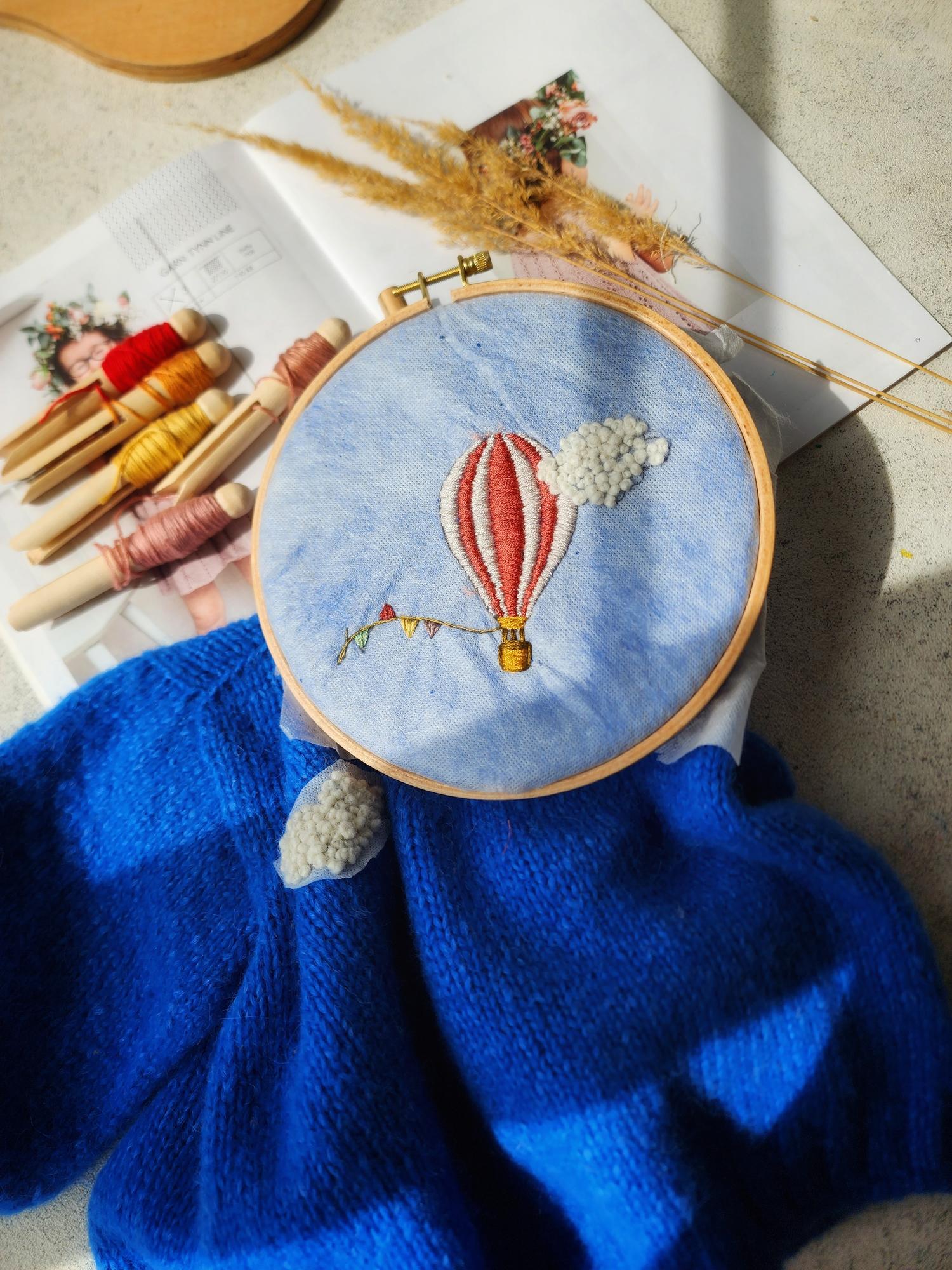 #Вышивка САМОЛЕТ ОБЛАКА ВОЗДУШНЫЙ ШАР