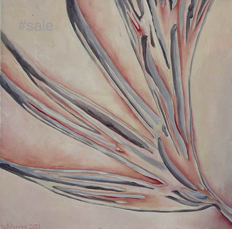 Modern painting palm "Palm leaf 1" oil on canvas 50x50 cm