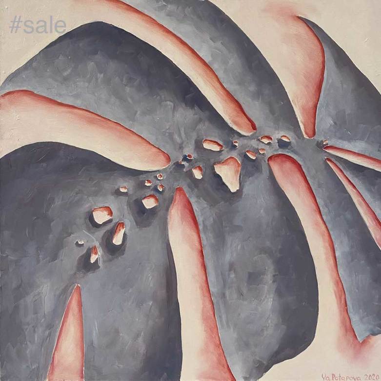 Modern painting palm "Palm leaf 3" oil on canvas 50x50 cm