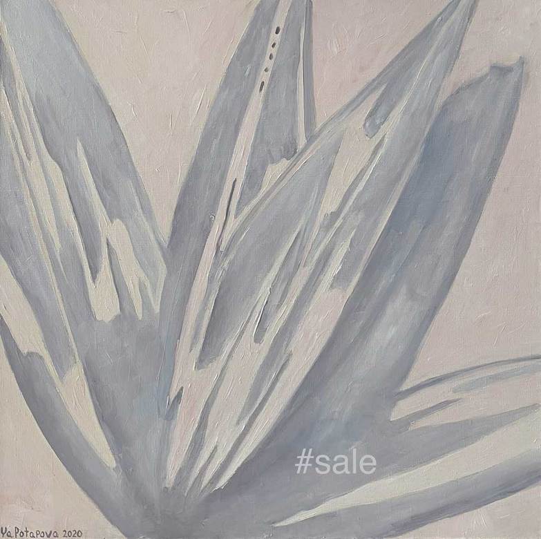 Modern painting palm "Palm leaf 4" oil on canvas 50x50 cm. YOU CAN BUY A DIGITAL COPY