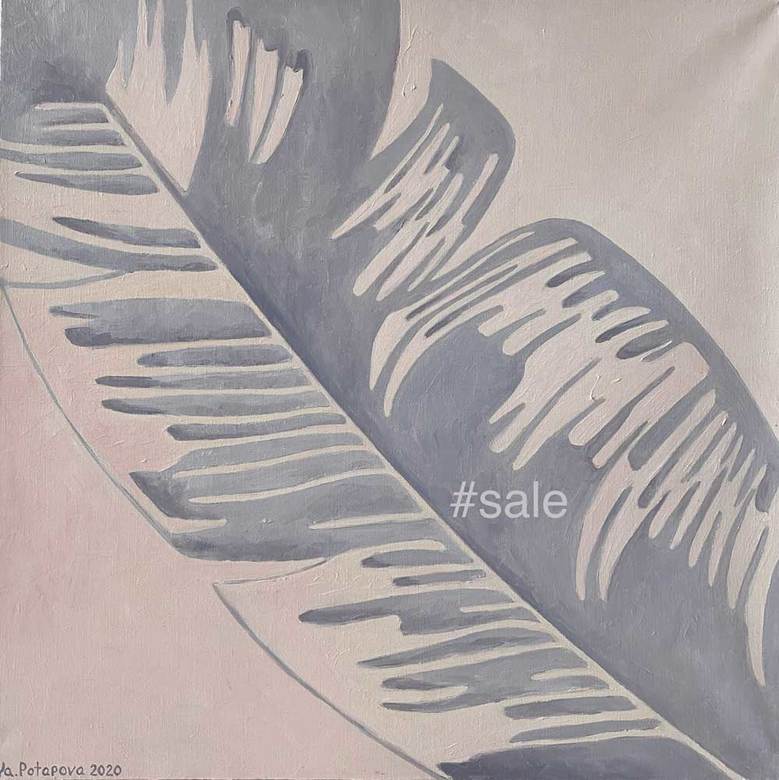 Modern painting palm "Palm leaf 6" oil on canvas 50x50 cm