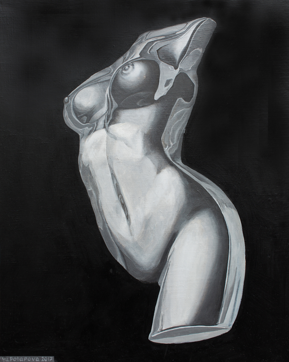 Modern painting naked woman "Authentic essence" conceptual, oil on canvas 50x40 cm
