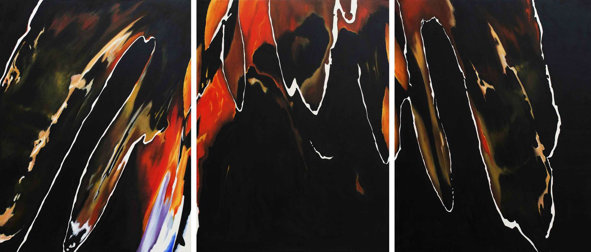 Modern painting triptych volcano of feelings "New Year’s Eve" author's conceptual, oil on 3 canvases 130x100 cm