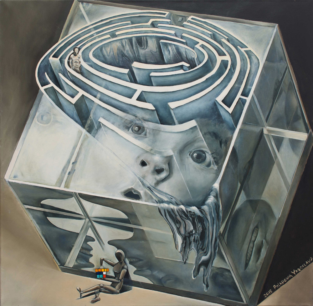 Modern painting maze "Princess" author's conceptual, oil on canvas 80x80 cm
